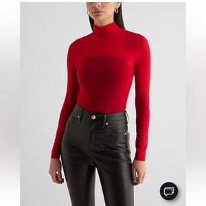 Express Fitted Mesh Mock Neck Long Sleeve Bodysuit sexy red lipstick 💄💕Sz xsmall
